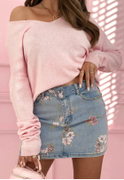 Jeansowa spódniczka mini w kwiaty Denim & Flowers jasnoniebieska