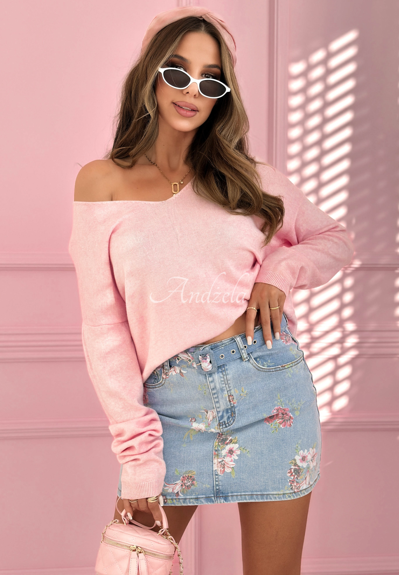 Jeansowa spódniczka mini w kwiaty Denim &amp; Flowers jasnoniebieska