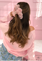 Tiulowa spinka klamra do włosów kokarda czarna