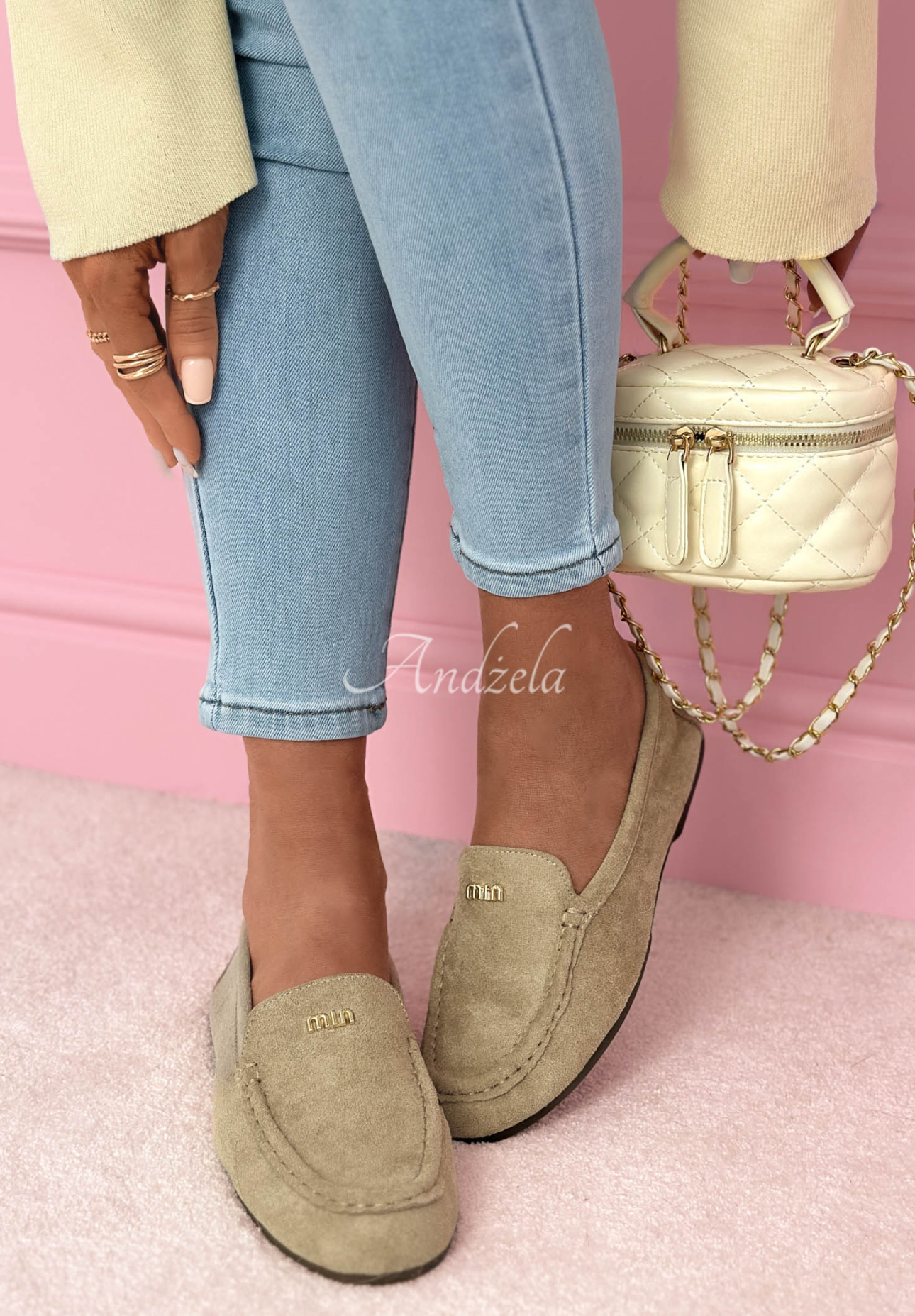 Smile Of Light beige suede moccasins