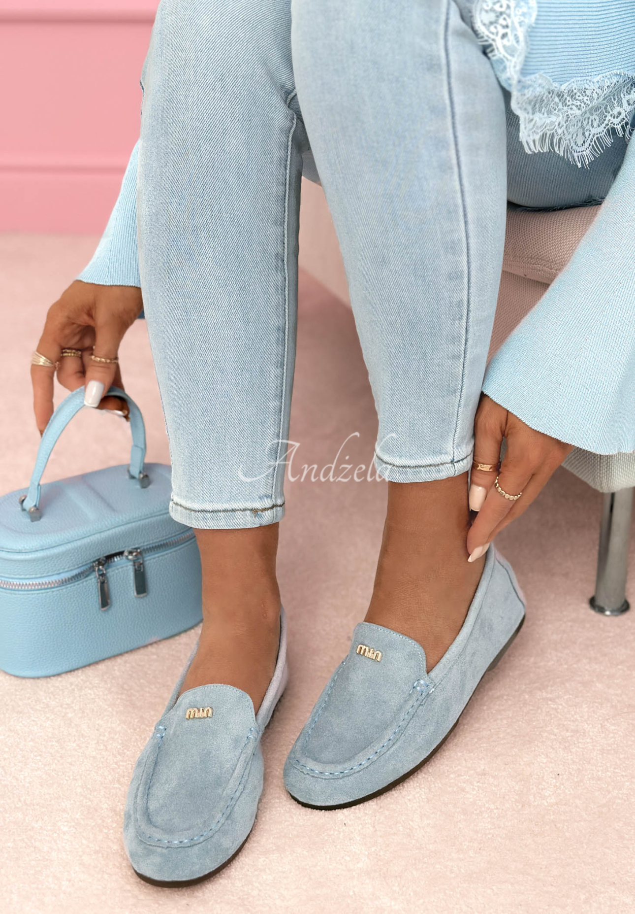 Smile Of Light blue suede moccasins