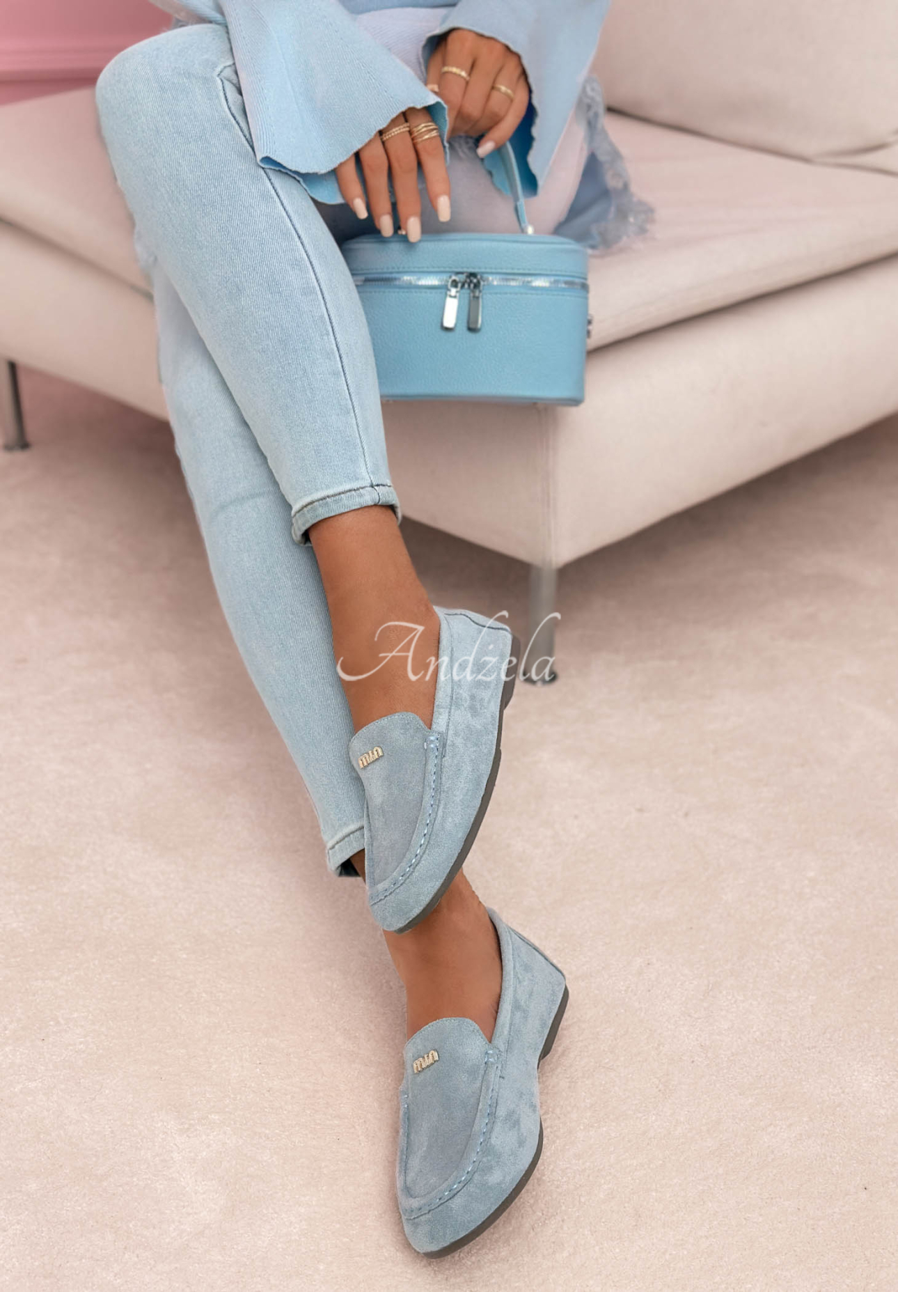 Smile Of Light blue suede moccasins