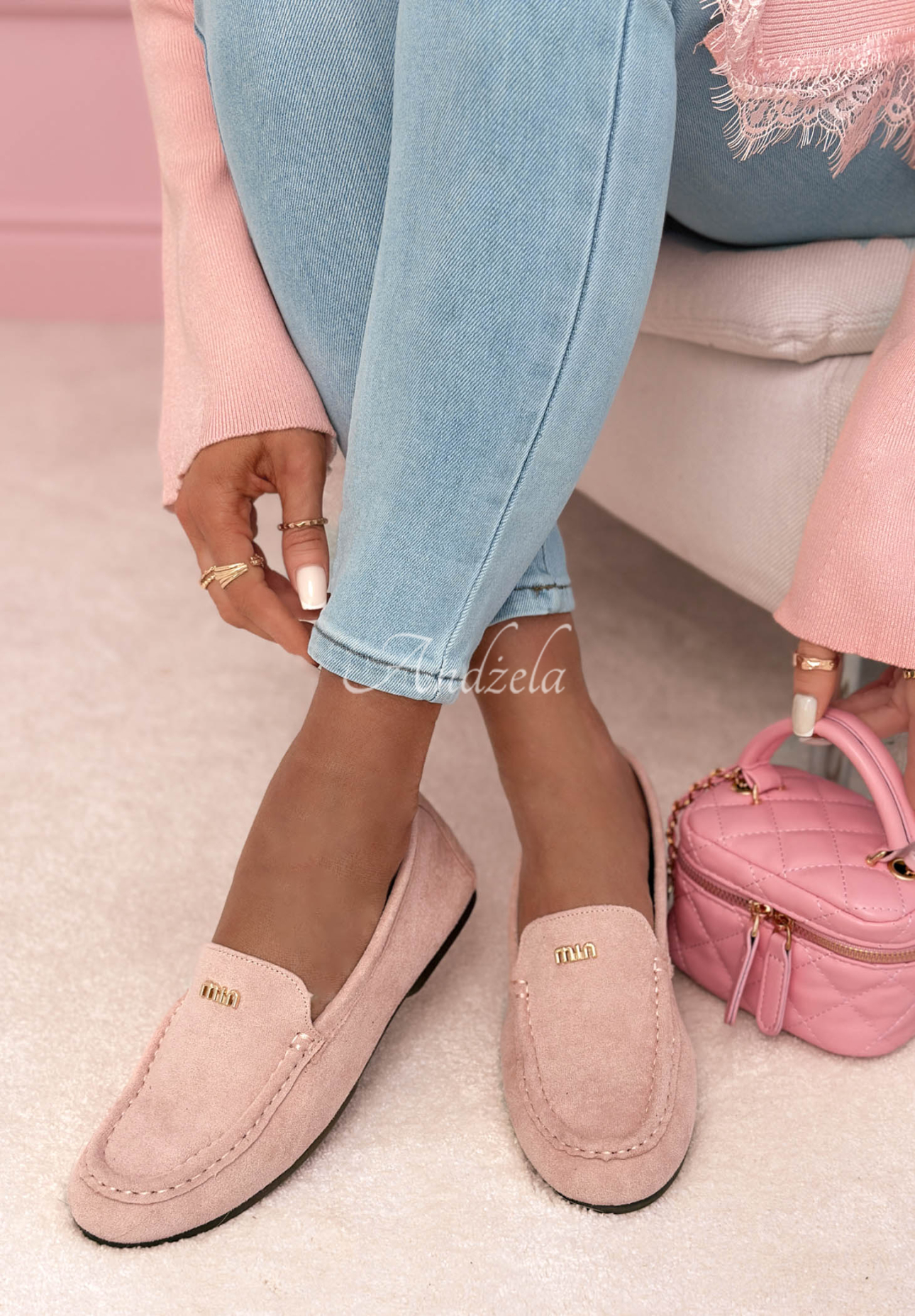 Smile Of Light powder pink suede moccasins