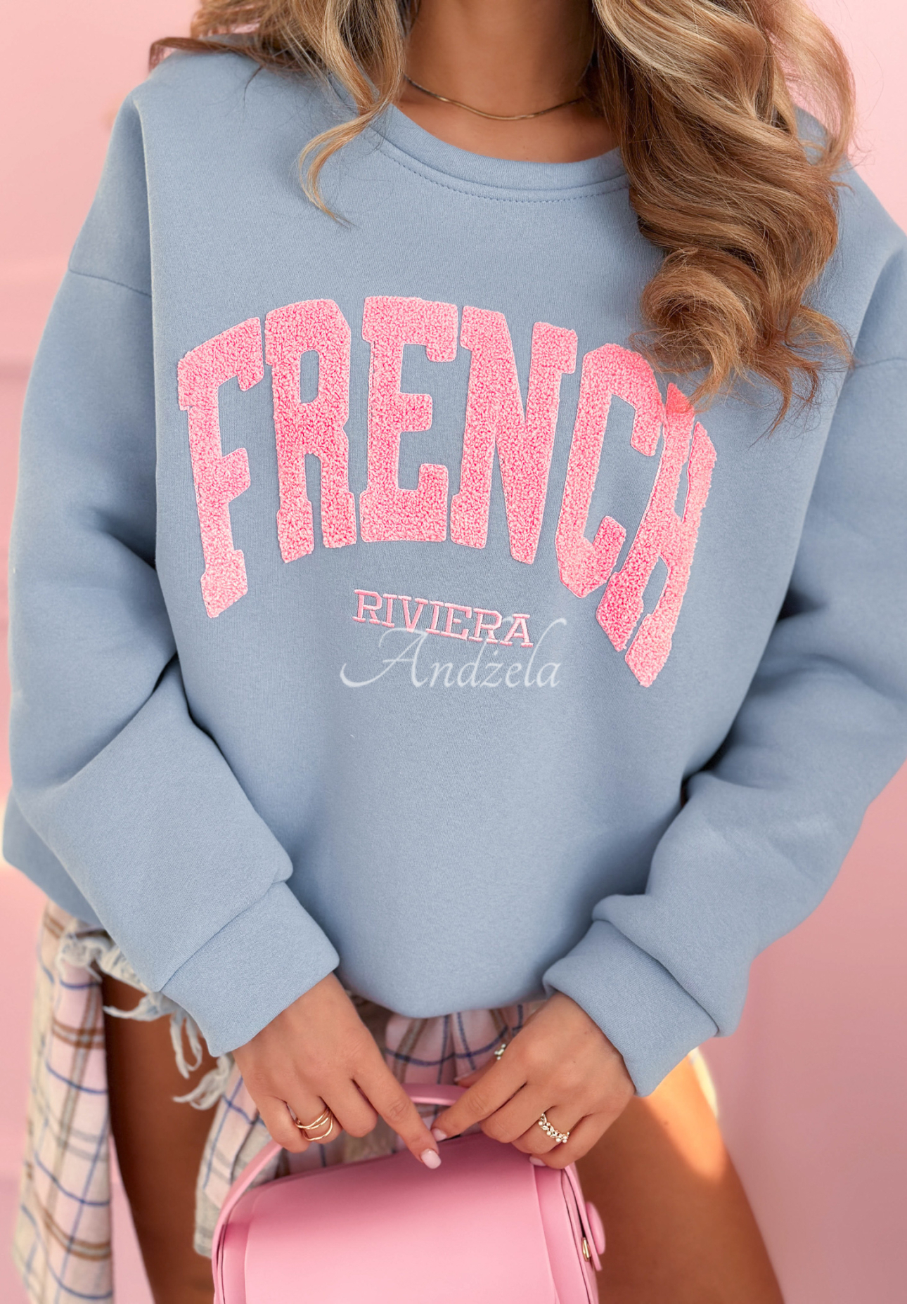 Cotton sweatshirt with French Riviera lettering, light blue