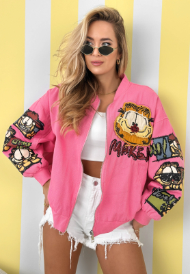 Kurtka bomberka z naszywkami The Red Cat r&oacute;żowa