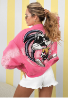 Kurtka bomberka z naszywkami The Rabbit Lady różowa