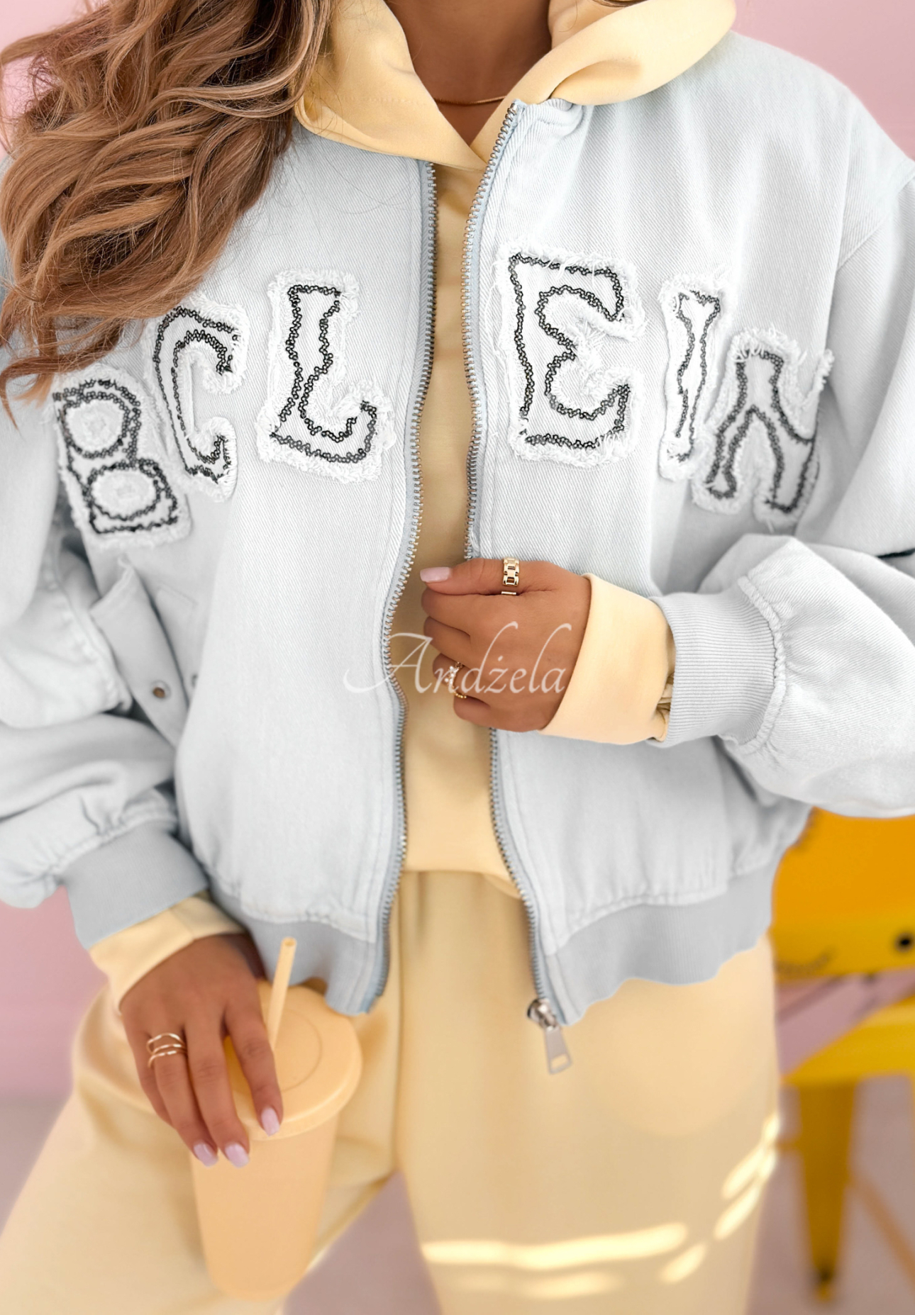 Bomber jacket with patches The Rabbit Lady blue