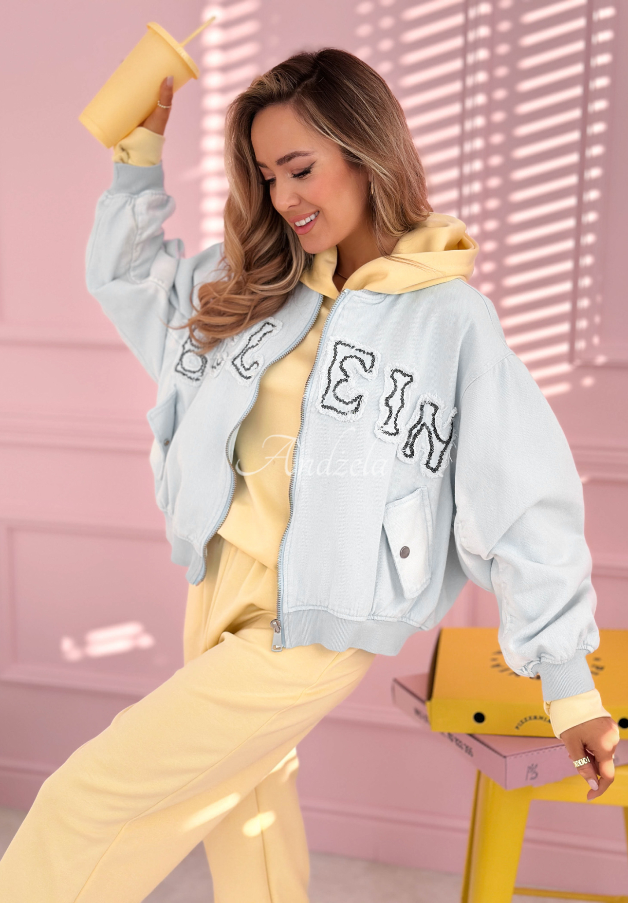 Bomber jacket with patches The Rabbit Lady blue