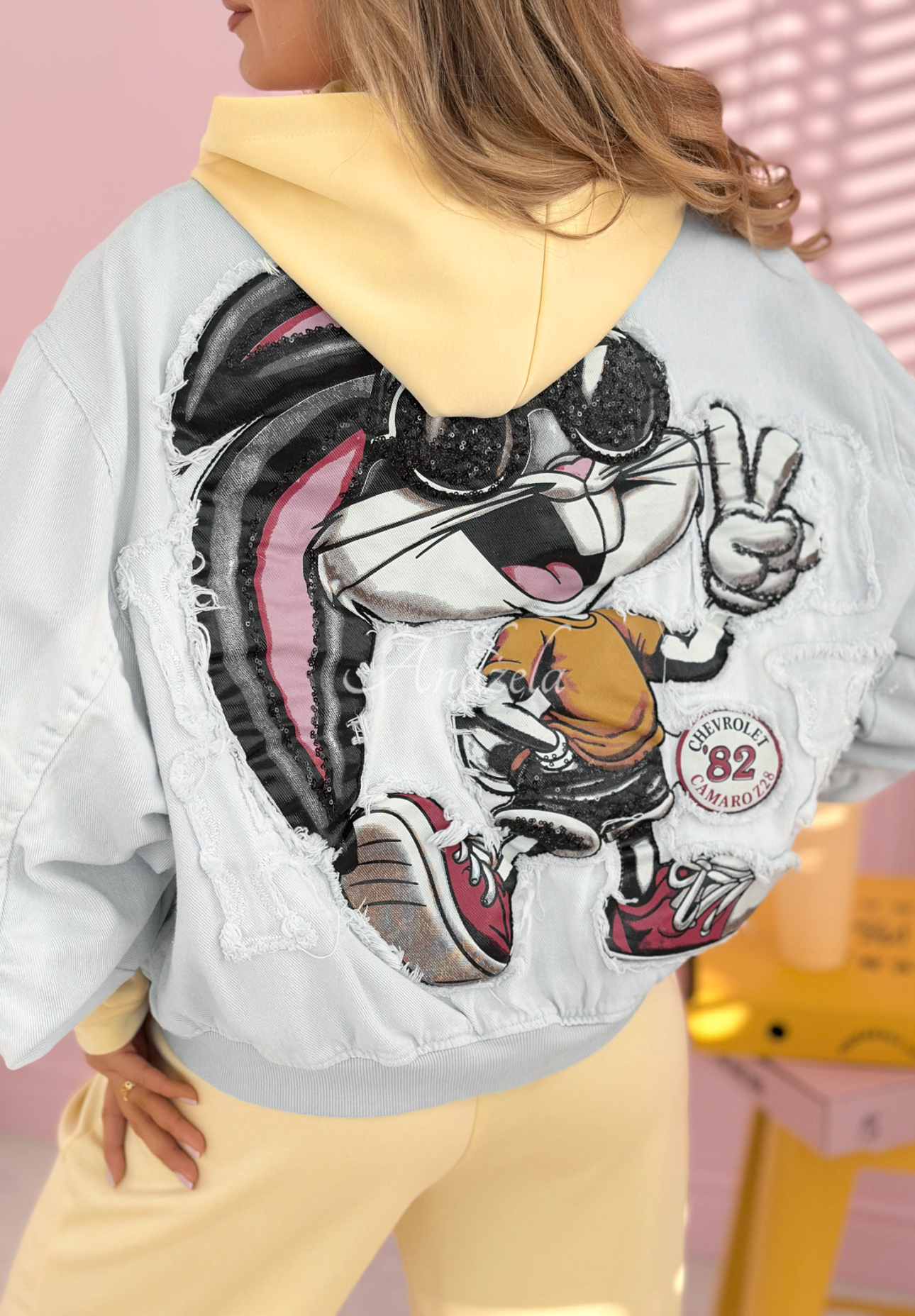 Bomber jacket with patches The Rabbit Lady blue