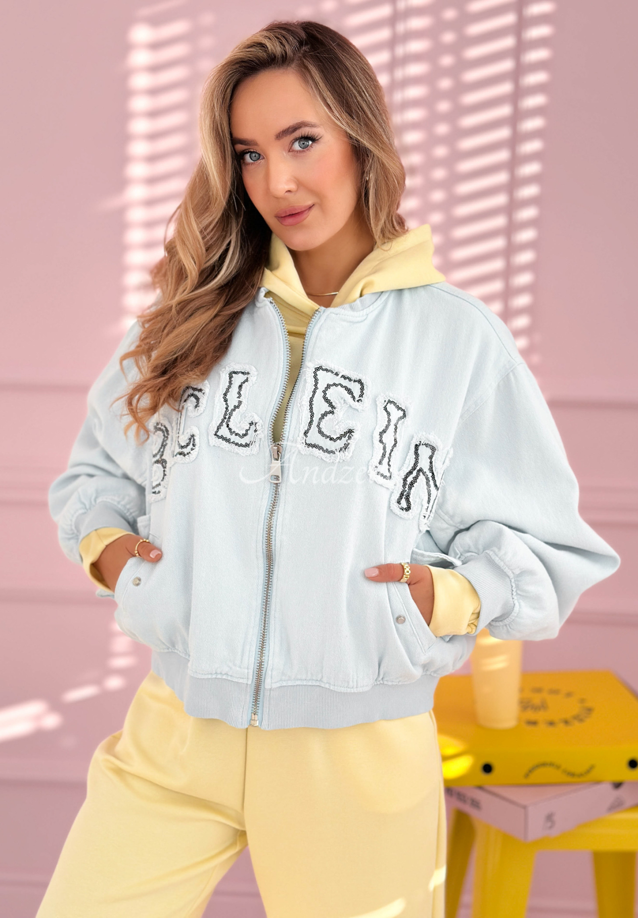 Bomber jacket with patches The Rabbit Lady blue