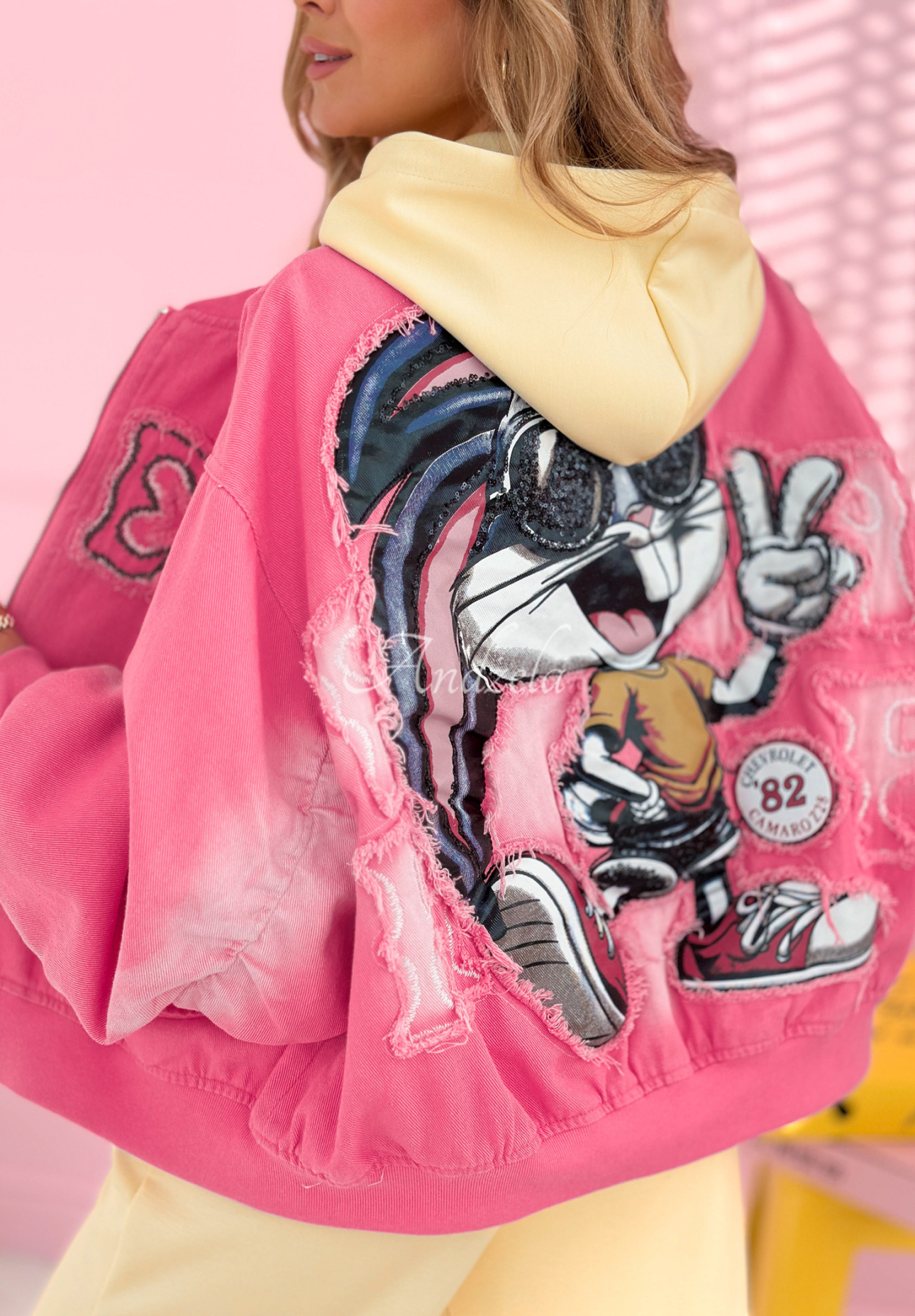 Bomber jacket with patches The Rabbit Lady pink
