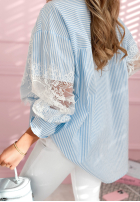 Koszula w paski z koronką Promise Me This błękitna