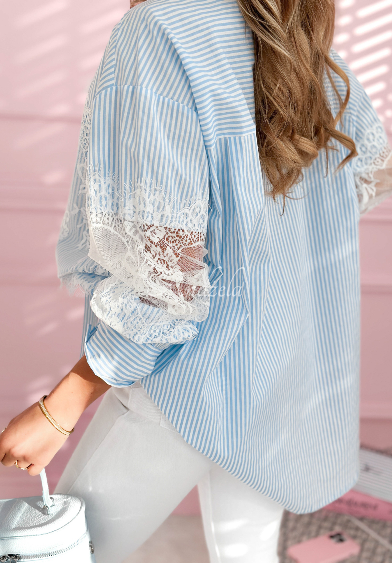 Promise Me This blue striped cotton shirt with lace