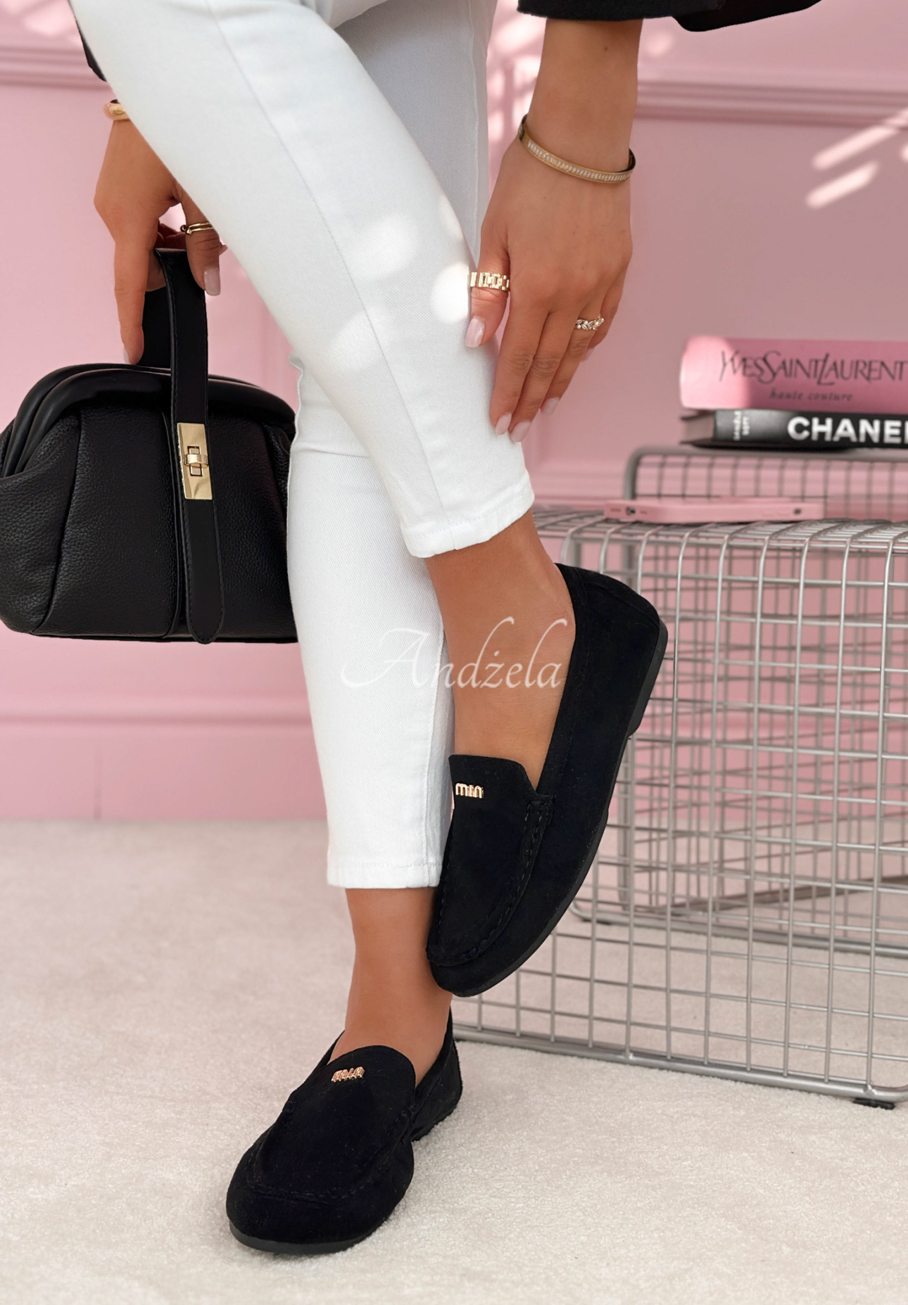 Smile Of Light black suede moccasins