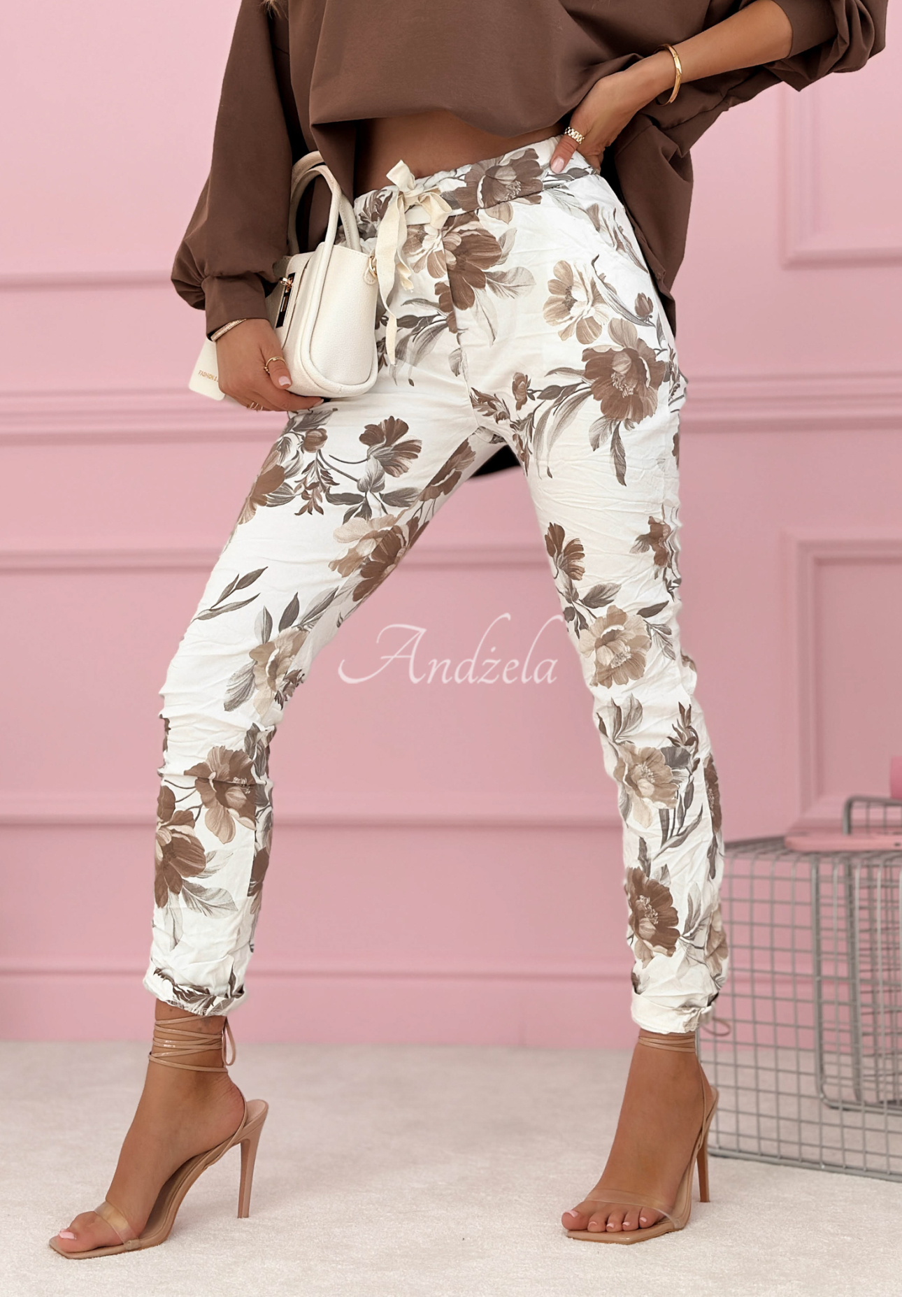 Every Flower white floral viscose fabric pants