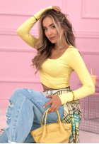 Krótka prążkowana bluzka z kwadratowym dekoltem Wasn’t Ready żółta