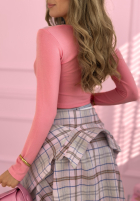 Krótka prążkowana bluzka z kwadratowym dekoltem Wasn’t Ready różowa