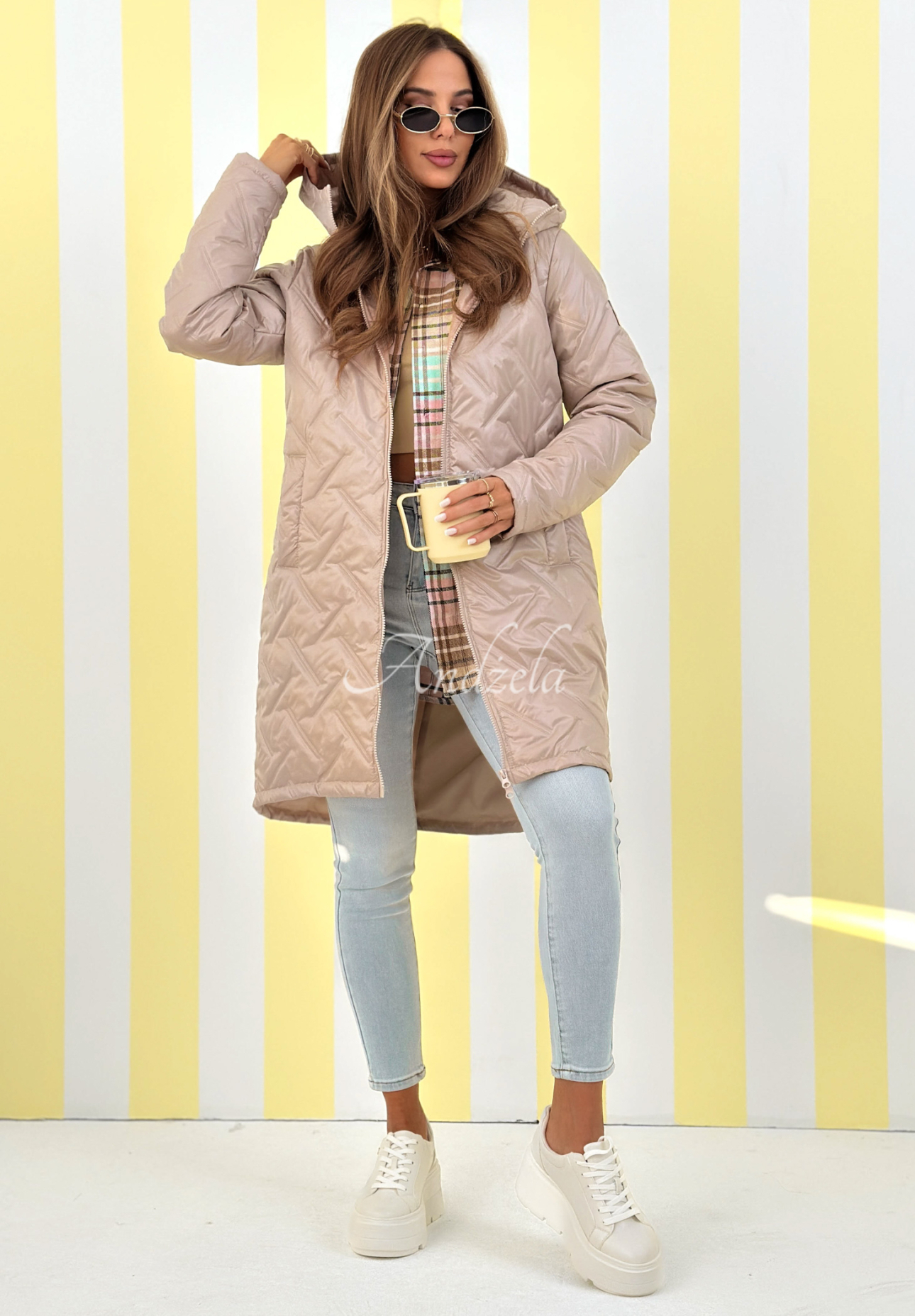 Long hooded jacket Spring Mood beige