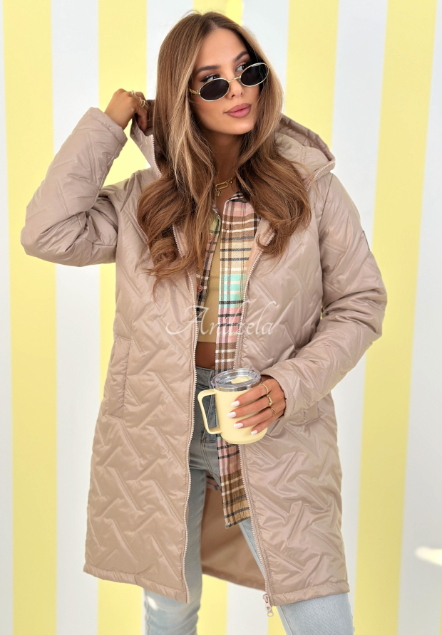 Long hooded jacket Spring Mood beige