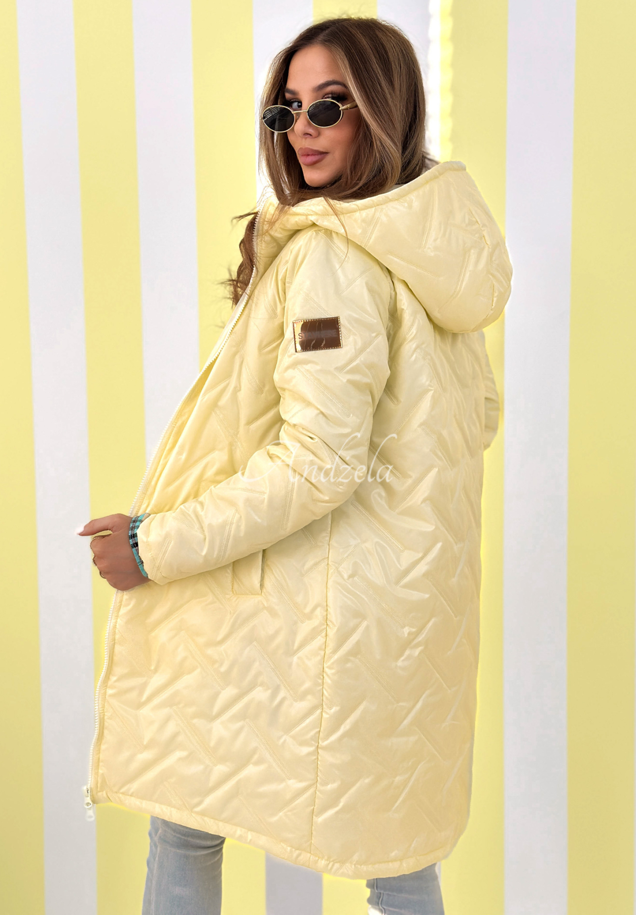 Long hooded jacket Spring Mood yellow