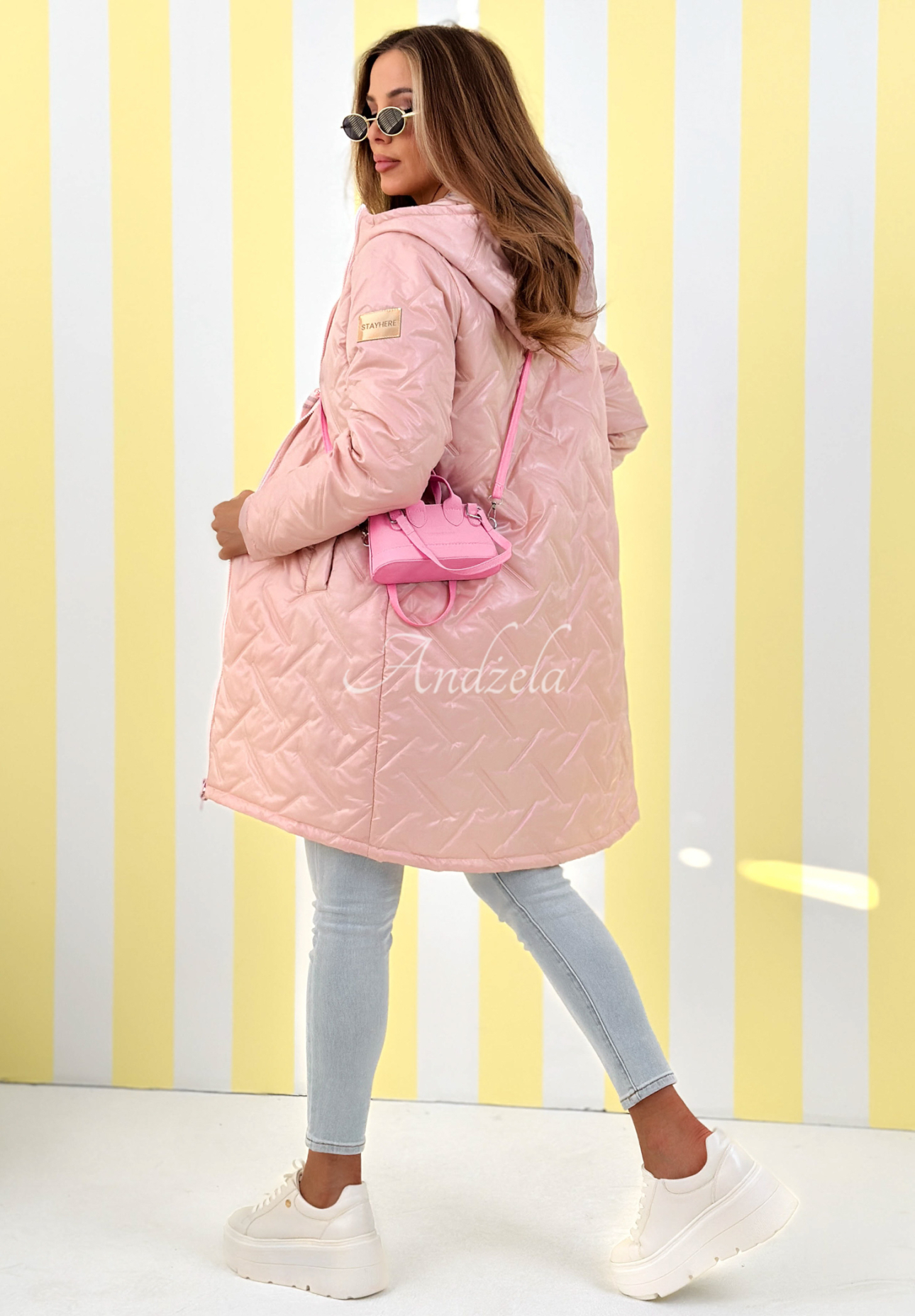 Long hooded jacket Spring Mood powder pink
