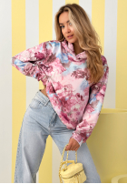 Floral viscose hoodie Freshly Cut Flowers pink