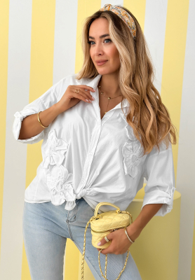 Cotton shirt with April Flowers appliqué, white