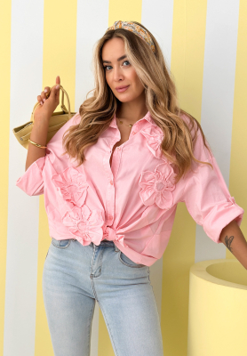 Cotton shirt with April Flowers appliqué, pink