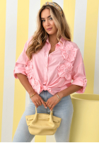 Koszula z naszytymi kwiatami April Flowers pudrowy róż