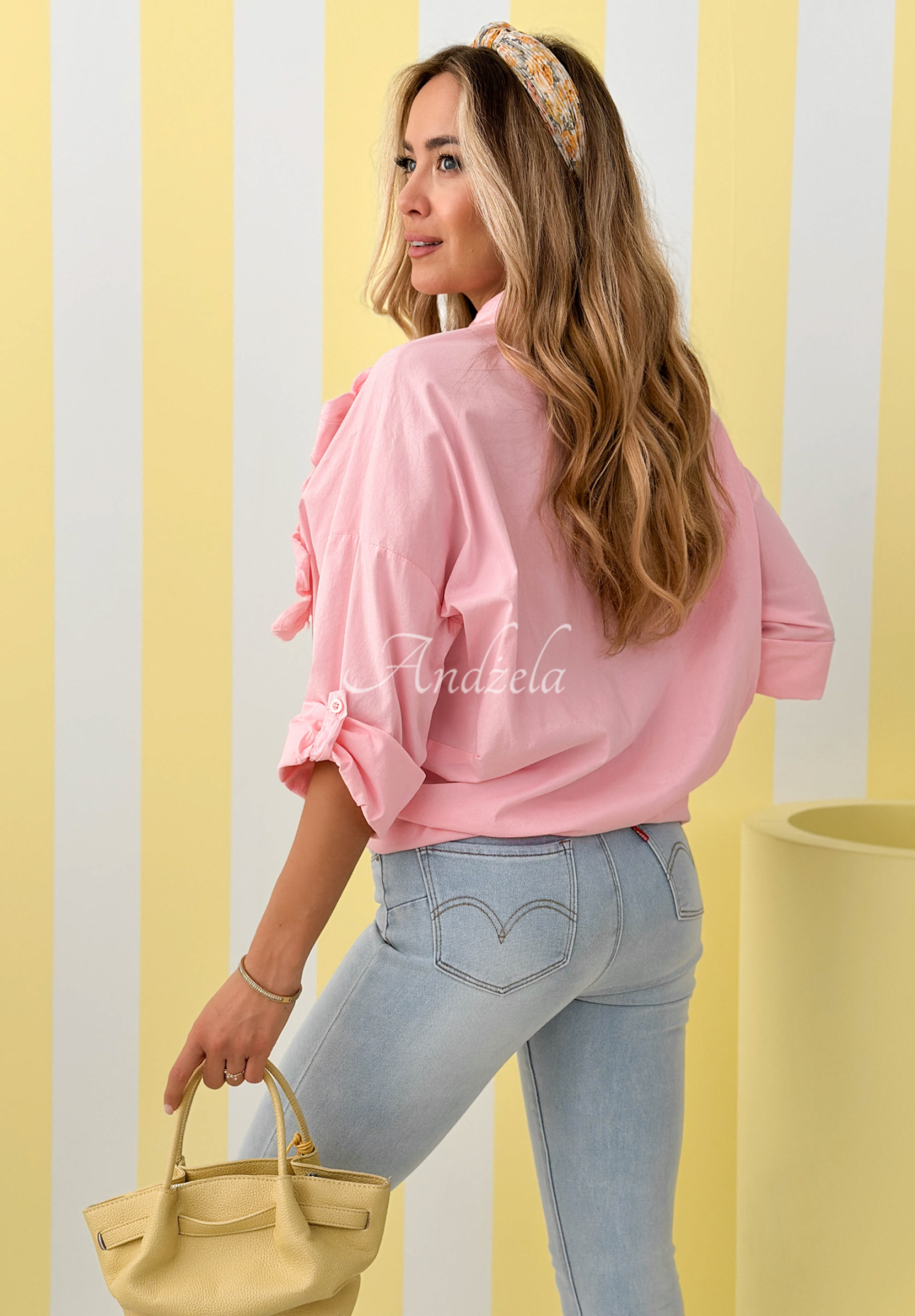 Cotton shirt with April Flowers appliqué, pink