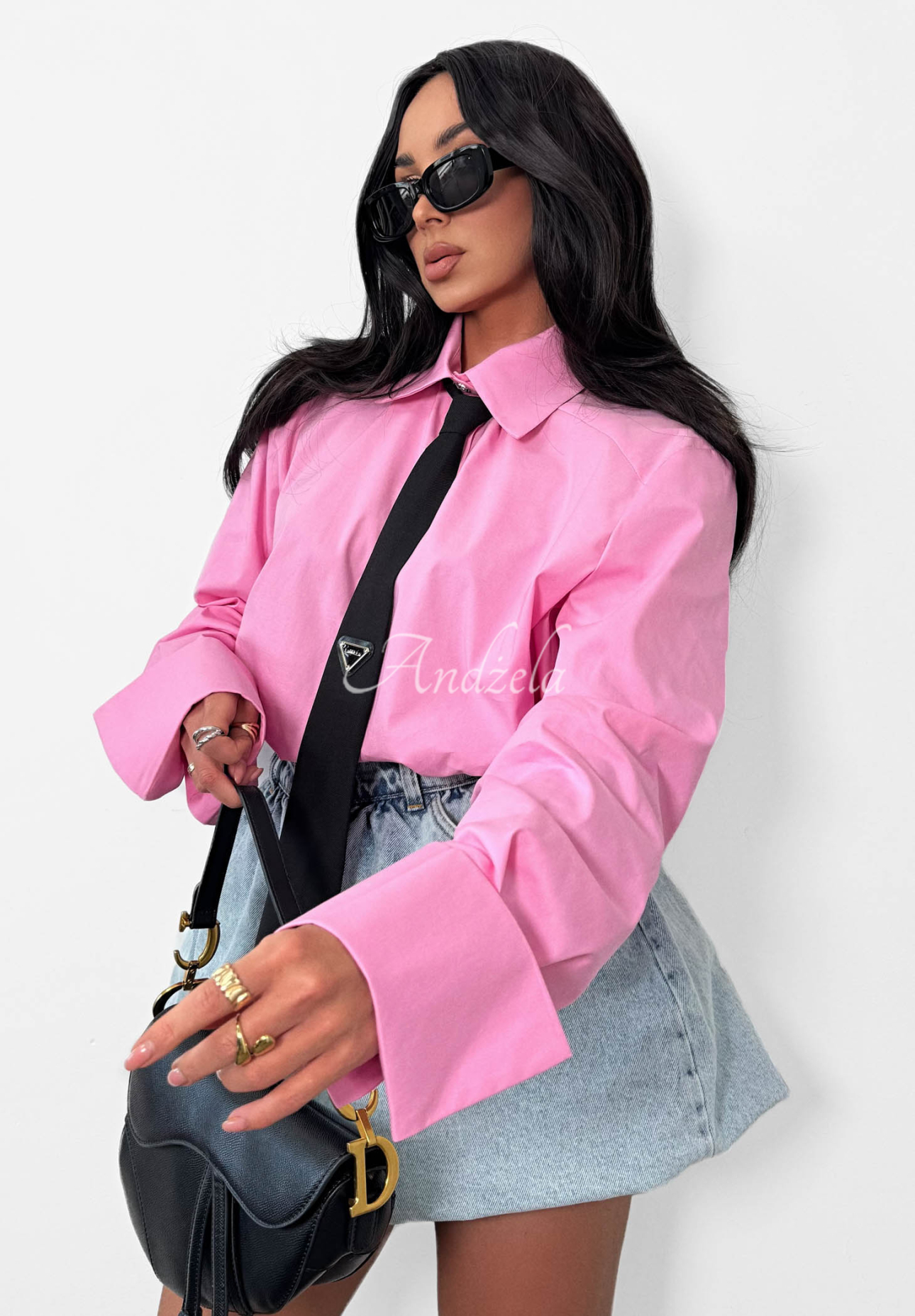 La Milla Kendall pink cotton shirt with tie
