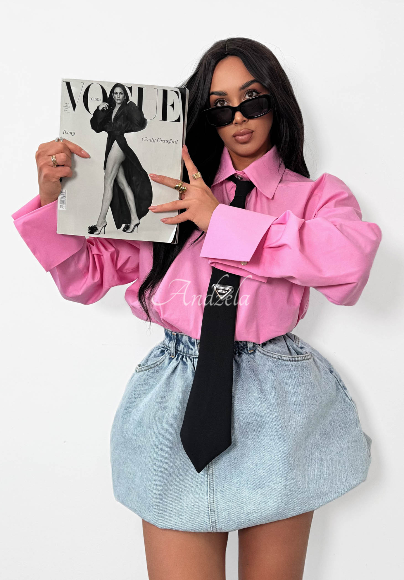 La Milla Kendall pink cotton shirt with tie