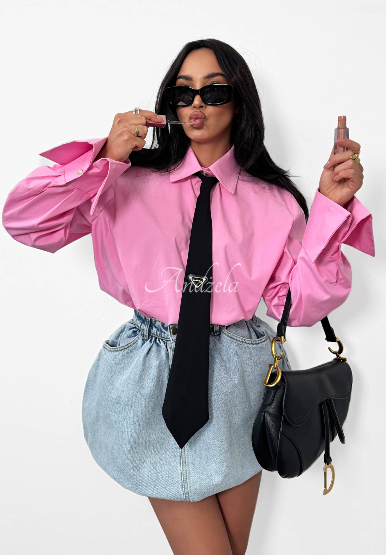 La Milla Kendall pink cotton shirt with tie