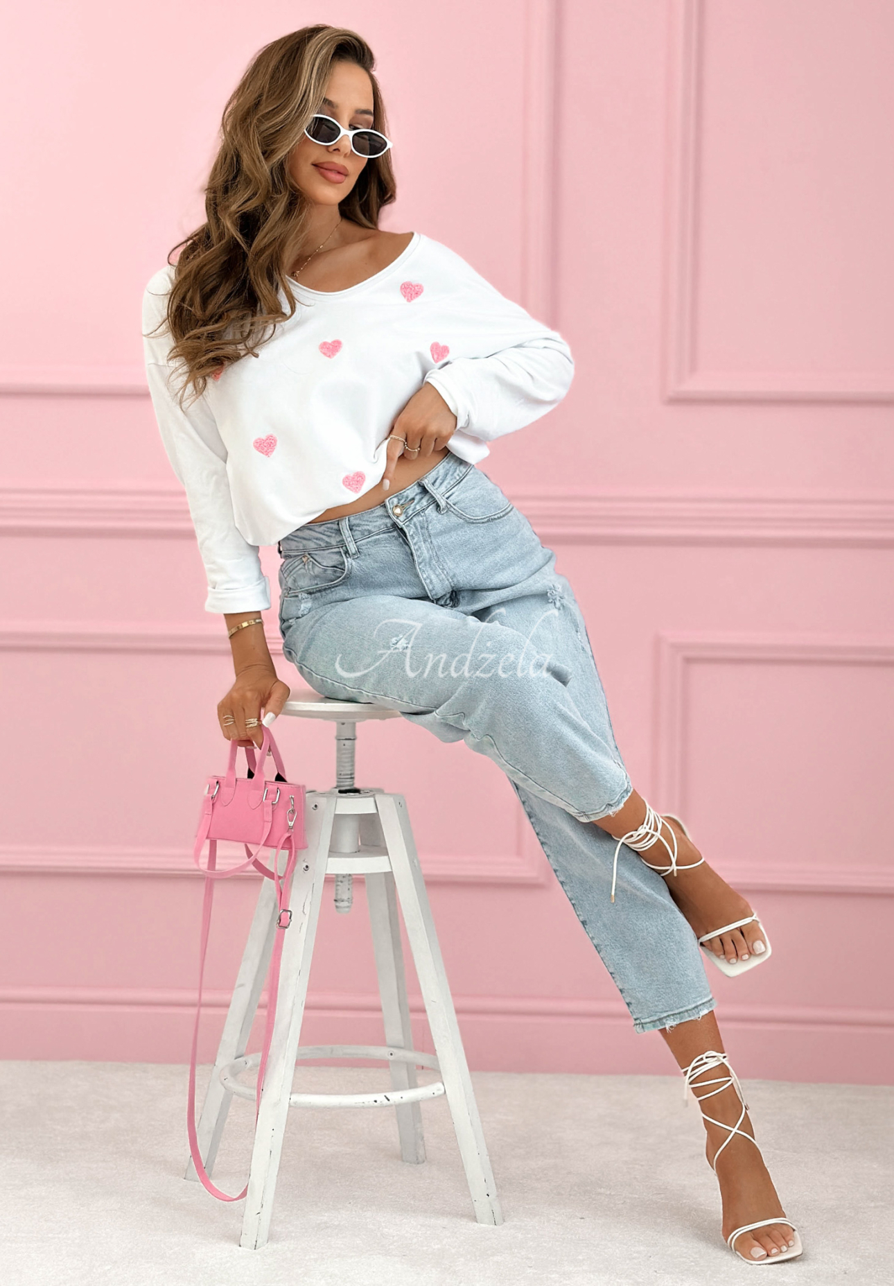 Close To Heart white cotton long-sleeved blouse with hearts