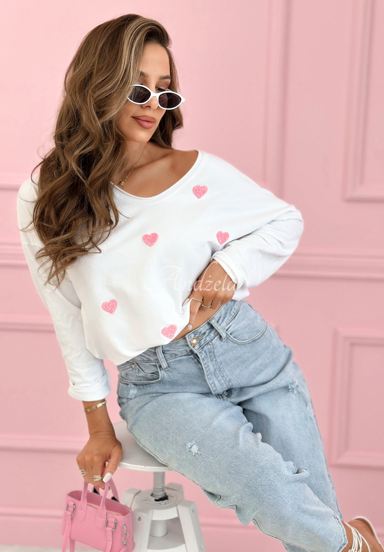 Bawełniana bluzka longsleeve z serduszkami Close To Heart biała