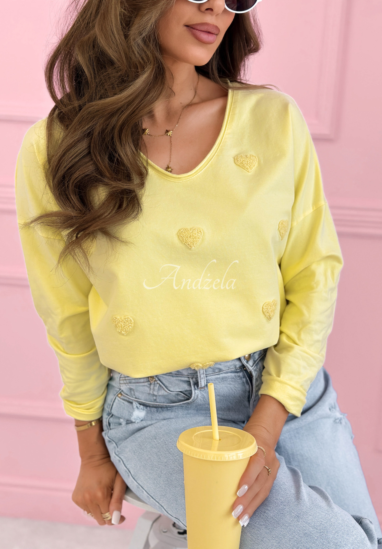 Bawełniana bluzka longsleeve z serduszkami Close To Heart żółta