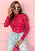 Body longsleeve z półgolfem w serduszka Broke My Heart różowe