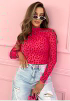 Body longsleeve z półgolfem w serduszka Broke My Heart różowe