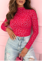 Body longsleeve z półgolfem w serduszka Broke My Heart różowe