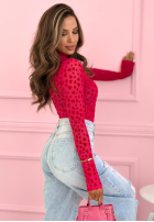 Body longsleeve z półgolfem w serduszka Broke My Heart różowe