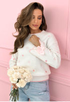 Sweter z haftowanymi serduszkami i kokardkami Romantic Bows ecru