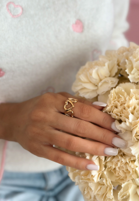 Adjustable ring with Silent Glow hearts, gold