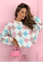 Miękki sweter w romby Light Of Spring różowo-błękitny