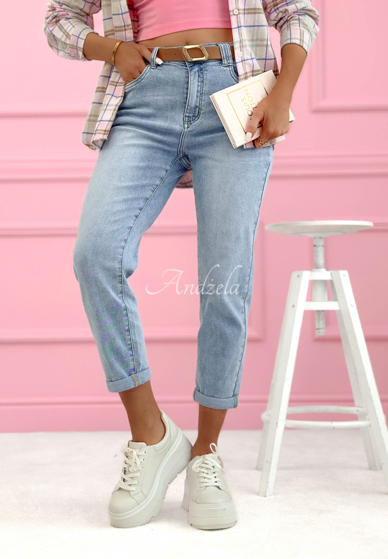 Frankie blue mom fit jeans with belt