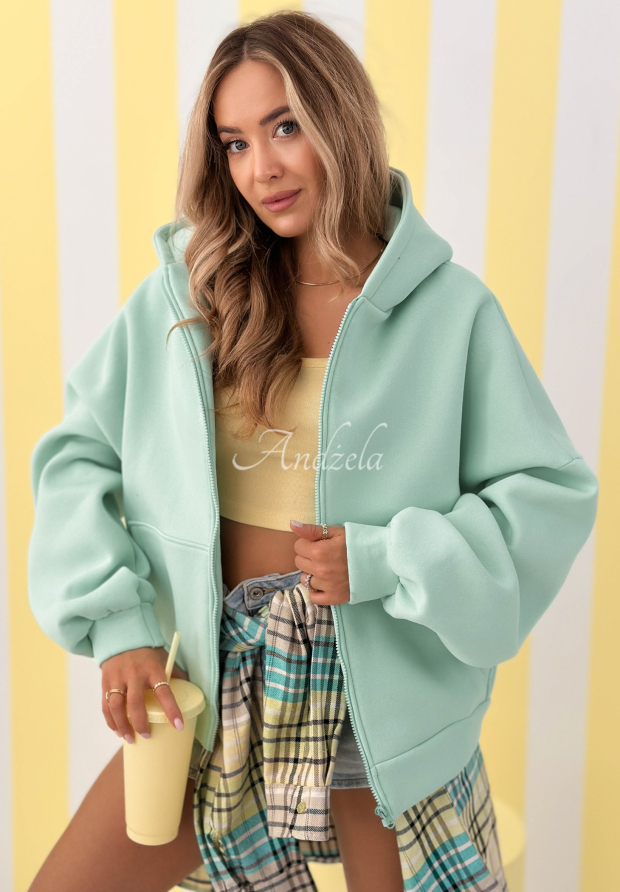 Bluza z kapturem oversize Don't Tell miętowa