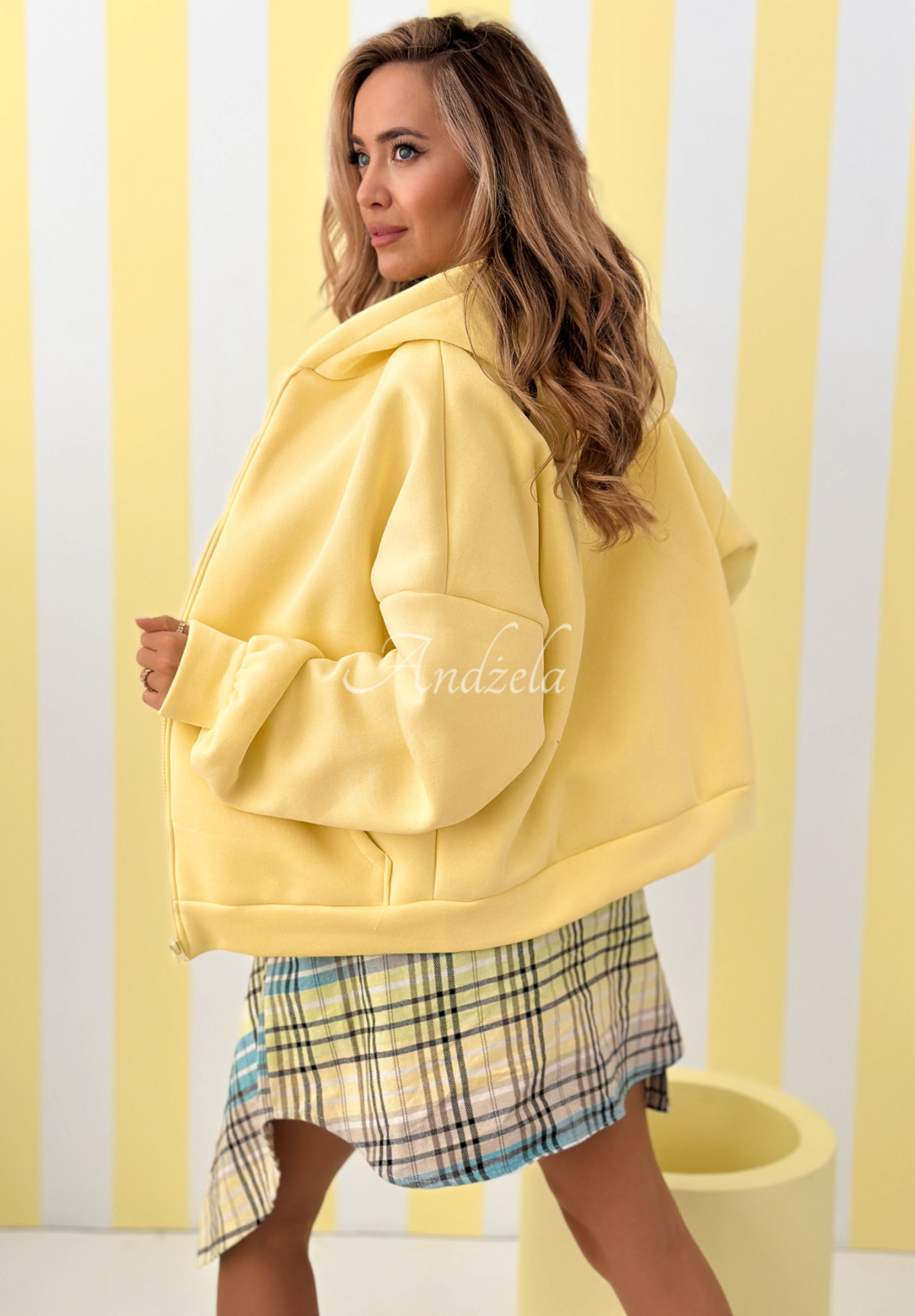 Bluza z kapturem oversize Don't Tell żółta