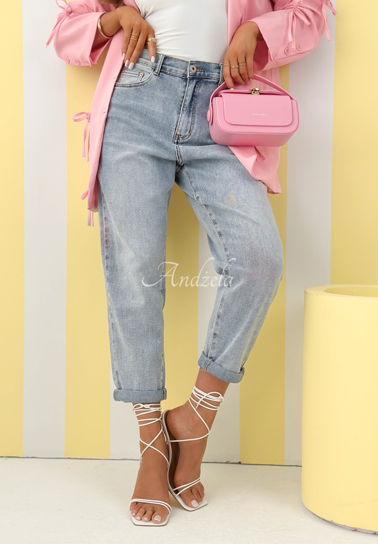 Spodnie jeansowe mom fit Why Wait niebieskie