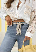 Spodnie jeansowe loose fit z paskiem No Time For This niebieskie