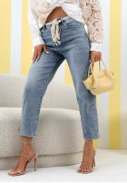 Spodnie jeansowe loose fit z paskiem No Time For This niebieskie