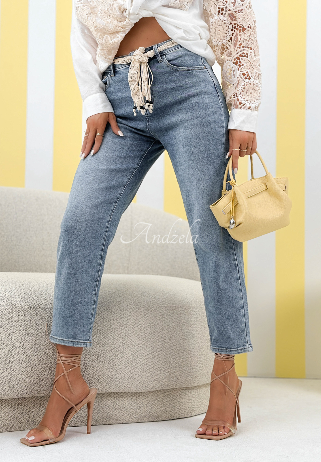 Spodnie jeansowe loose fit z paskiem No Time For This niebieskie